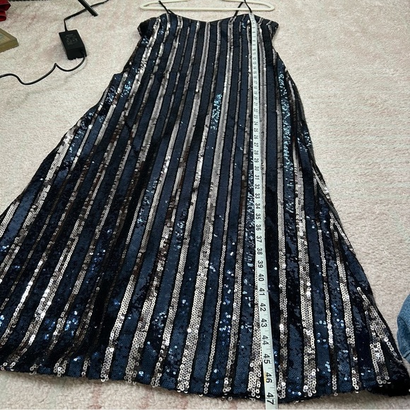 NWT Maeve Sequin Midi Slip Dress Vertical Stripe Navy Silver Black Size Small - Picture 12 of 12